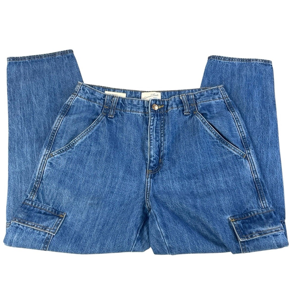 Universal Thread Boyfriend Cargo Jeans 6R 90s Style High Rise Utility Blue Denim